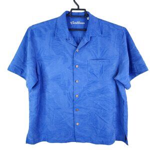 Mens Blue Caribbean Shirt Button Up Short Sleeve Textured Design Hawaiian XL